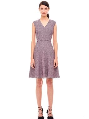 Rebecca Taylor Pink And Navy Tweed Stretch Fit And Flare Fringe Dress Size 2